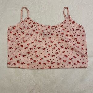 Pink and red floral spaghetti strap crop top